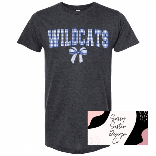Blue Checkered Wildcats With Bow