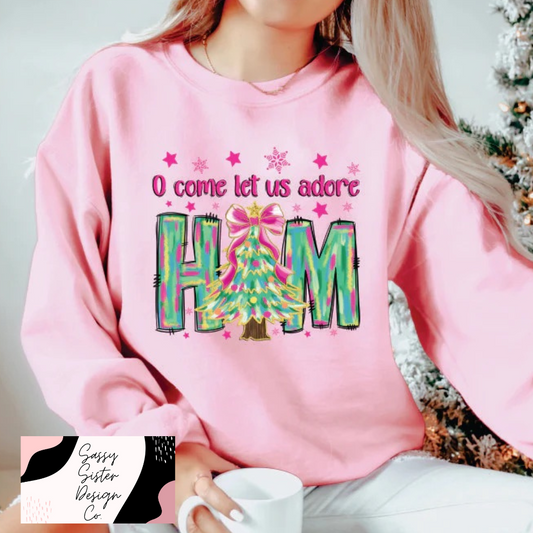 O Come Let Us Adore Him Colorful Tree Sweatshirt