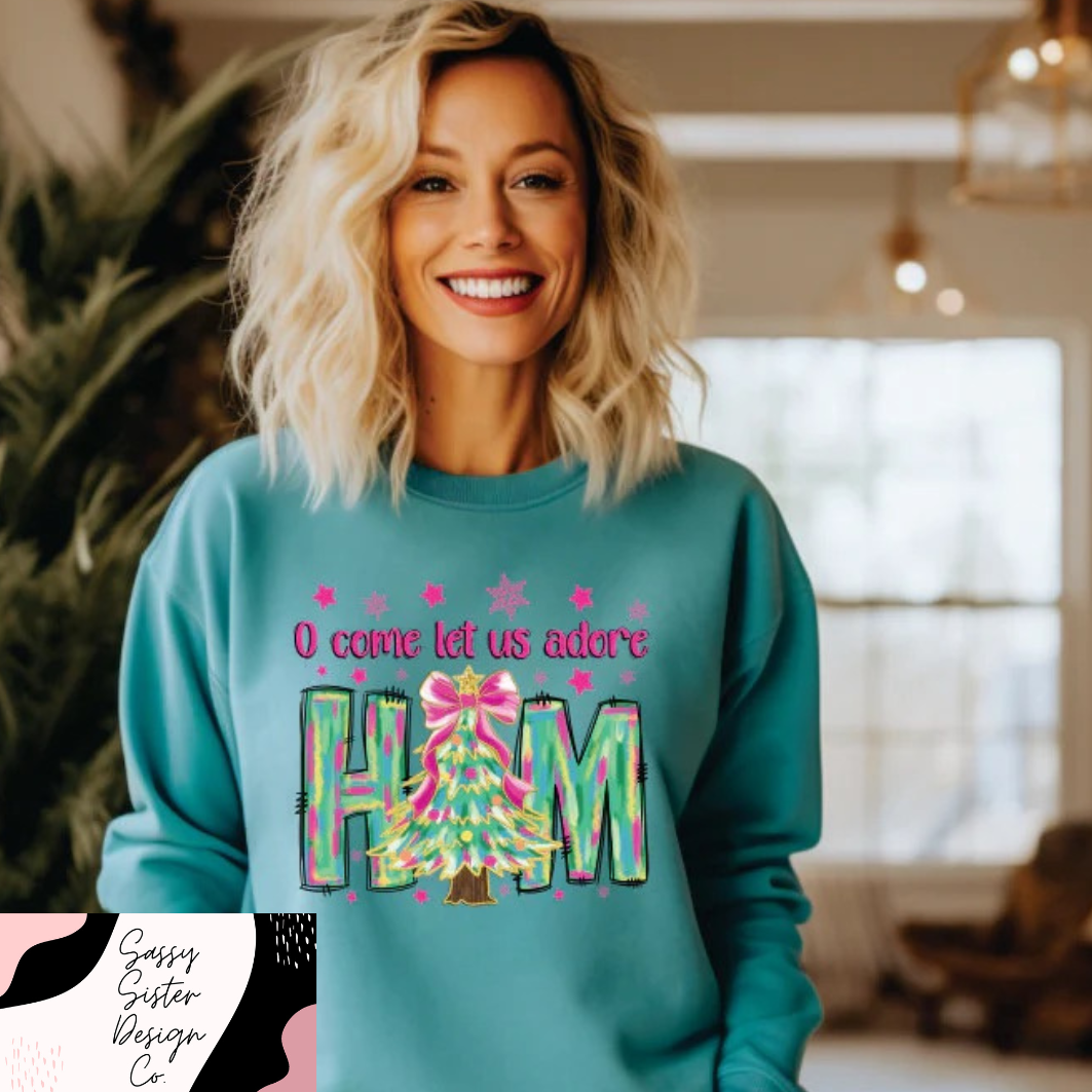 O Come Let Us Adore Him Colorful Tree Sweatshirt