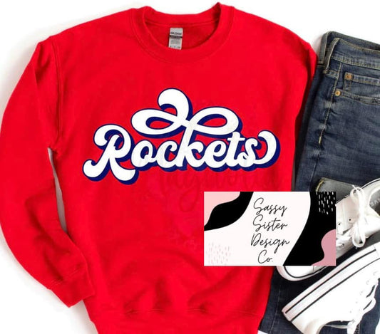 White and Navy Rockets Bubble Cursive