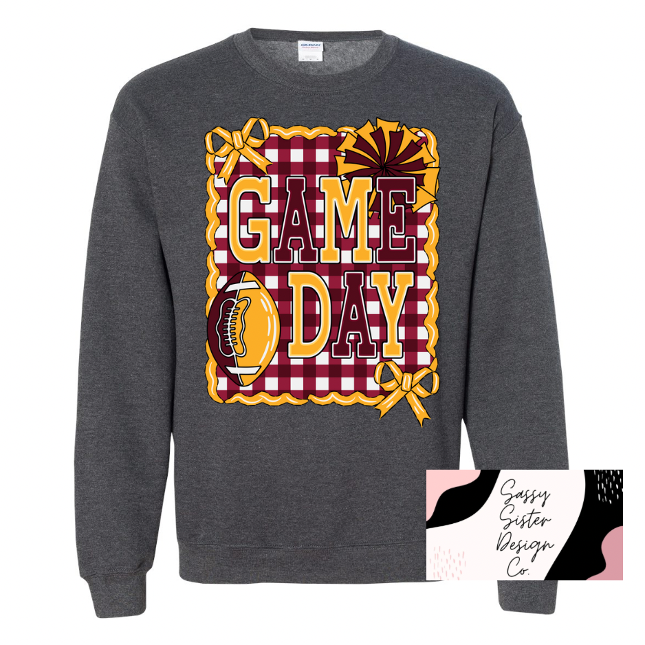 Football Game Day Checkered Maroon & Gold