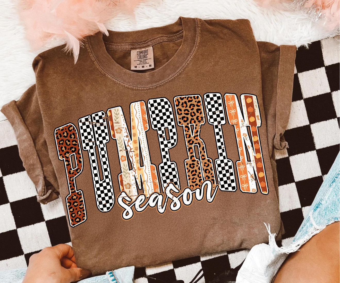 Pumpkin Season Checkered and Leopard Comfort Colors Shirt