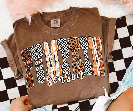 Pumpkin Season Checkered and Leopard Comfort Colors Shirt