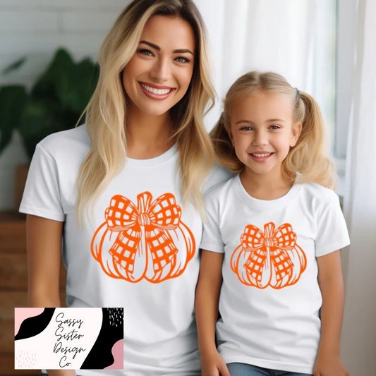 Orange Pumpkin Plaid Bow