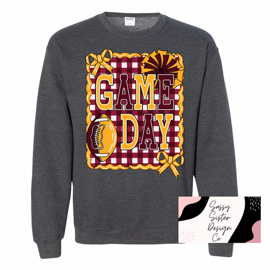 Football Game Day Checkered Maroon & Gold